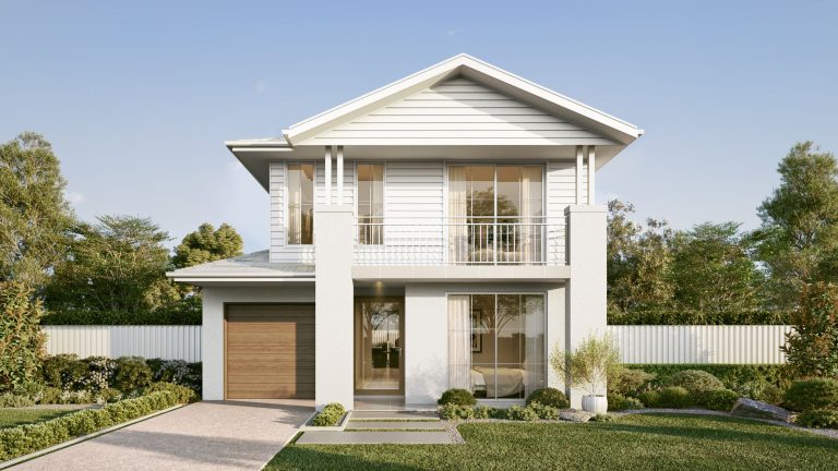 classic Coastal double storey facade with light cladding and