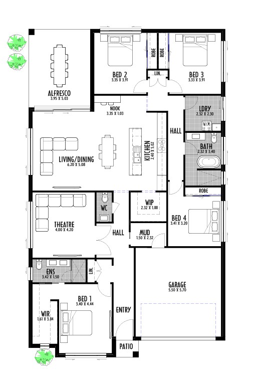 The Quail. Single storey design ideal for 15m wide sites. Double garage spacious rooms and multiple living areas perfect for entertainment.